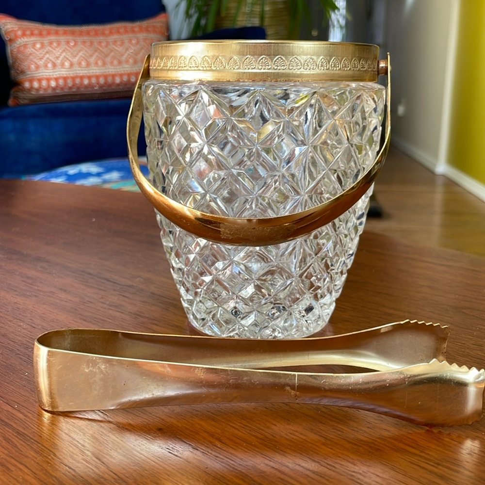 Mid Century Ice Bucket with Tongs